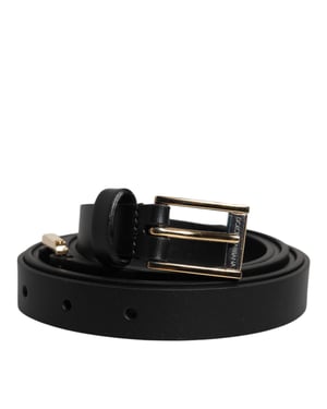 Dolce & Gabbana Schwarzer Kalbsleder Klassischer Metalllogo Schnallen-Gürtel