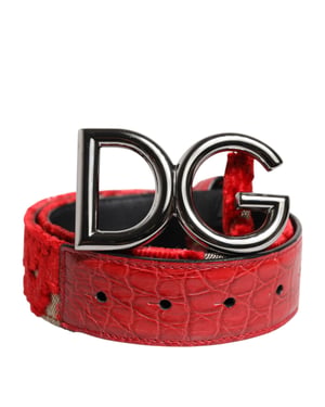 Dolce & Gabbana Rote Viskose Silber DG Logo Metall Schnalle Gürtel