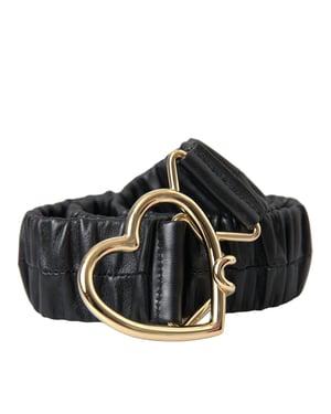 Dolce & Gabbana Schwarzer Leder-Goldherz-Metallverschluss-Gürtel