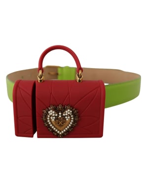 Dolce & Gabbana Grüne Leder Devotion Herz Mikro Tasche Kopfhörer Gürtel