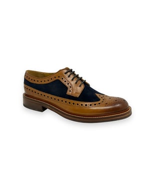 Chapman & Moore Longwing Brogue Leder/Suede Herren Schuhe Tan/Navy