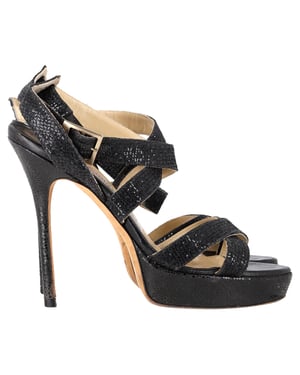 Jimmy Choo Vamp Glitzer-Plateausandalen aus schwarzem Leder