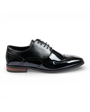 Schwarze Herren-Brogue-Schuhe aus Lackleder mit Flügelkappe