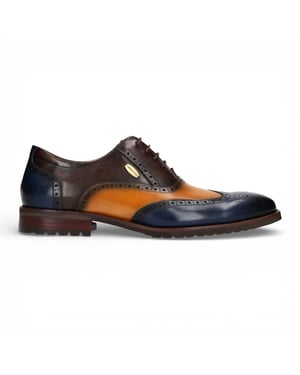 Lorenzo Conti Herren-Brogue-Oxford-Schuhe aus blau-braunem Leder - Antonin 01