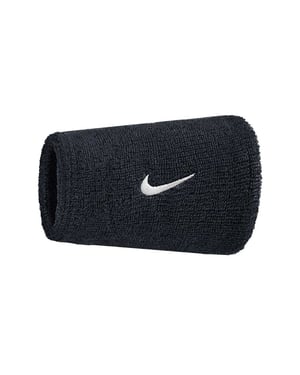 Nike - "Classic" Schweißband, Doppelbreit, Swoosh (Schwarz/Weiß)