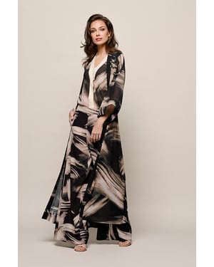 Isla-Print-Kaftan Schwarz/Cremeweiß