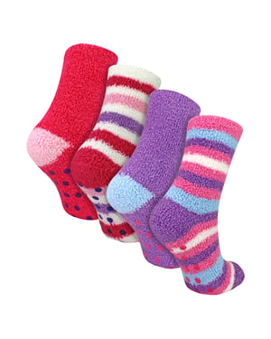 4er Pack Mädchen Bett-Socken - Warm Weich Gemütlich Winter Alltag Komfort