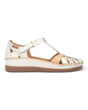 Pikolinos Damen-Keilsandalen aus Leder, halb offen, Modell Cadaques - Weiß