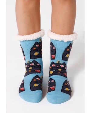 "Space Cat" Sherpa-Socken