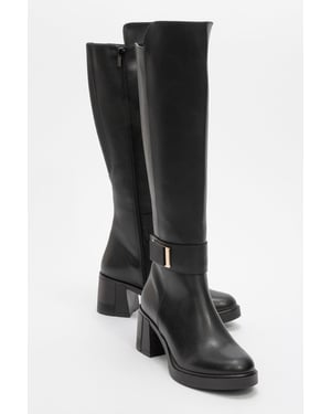 Moreni Elastischer Stiefel mit Schnalle, Blockabsatz & kniehohem Schaft