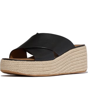 Fitflop Plattform-Leder-Damen Sandalen in Schwarz