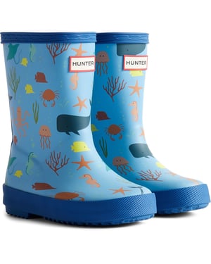 Hunter Kinder First Classic Ozean Print Gummistiefel Blau/Libelle Blau