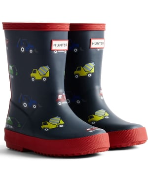 Hunter Kinder First Construction Print Gummistiefel Jungen Hunter Marineblau/Militärrot Wellington-Stiefel