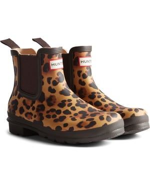 Hunter Original Chelsea Leopard Print Gummistiefel für Damen in Leopardenmuster/Schokoladenbraun