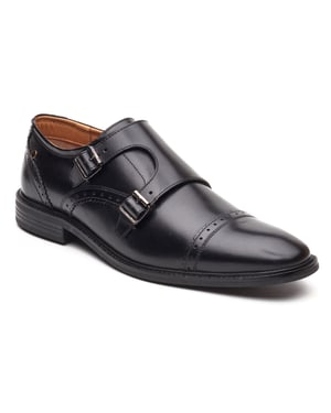 Base London Henley Mönch Leder Herren Schwarz Doppelte Mönch Schuhe