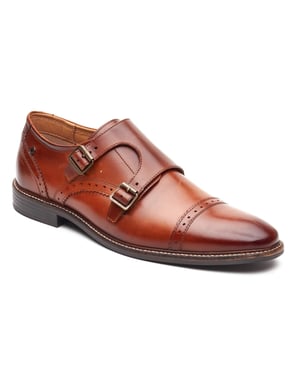 Base London Henley Mönch Leder Herren Schuhe in Burnt Tan mit doppeltem Mönchverschluss
