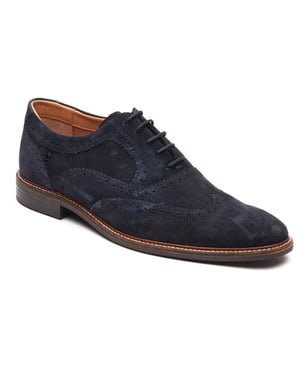 Base London Clarence Brogue Leder Herren Navy Brogues Schuhe