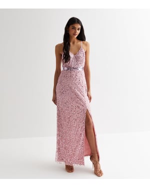 Gini London Blush Embelish Riemchen-Maxikleid - Rosé