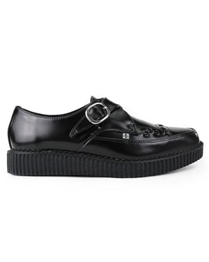 TUK Pointed Creeper Plateau-Schuhe aus schwarzem Leder mit Monk-Schnalle - A8520