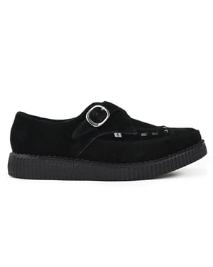 TUK Pointed Creeper Plateau-Schuhe aus schwarzem Wildleder mit Monk-Schnalle - A8139