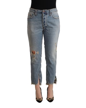 Gekürzte Boyfriend-Jeans mit distressed Details