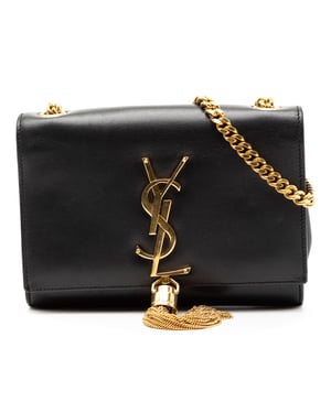 Gebrauchte kleine glatte Kalbsledertasche mit Monogramm Kate mit Quaste zum Umhängen