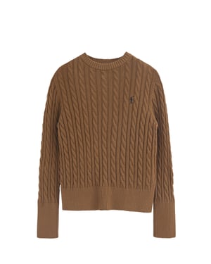 Pullover camel meliert mit Rundhalskragen aus Wollgemisch mit gesticktem Rigby Go-Logo