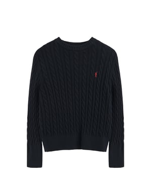 Pullover marineblau mit Rundhalskragen aus Wollgemisch mit gesticktem Rigby Go-Logo