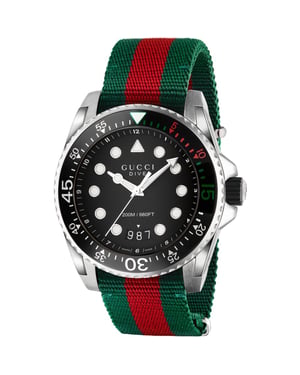 Gucci YA136209 Herrenuhr mit schwarzem Zifferblatt und Nylonarmband