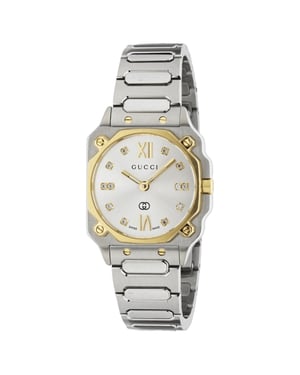 Gucci YA166503 G-Flat Damenarmbanduhr mit silbernem Ziffernblatt
