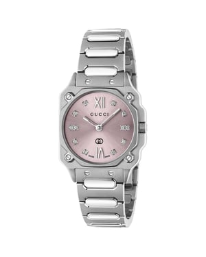 Gucci G-Flat YA166501 Damen Uhr mit pinkem Zifferblatt aus Edelstahl 30mm