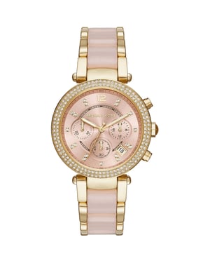 Michael Kors Parker MK6326 Damenarmbanduhr mit pinkem Zifferblatt 39mm aus vergoldetem Edelstahl