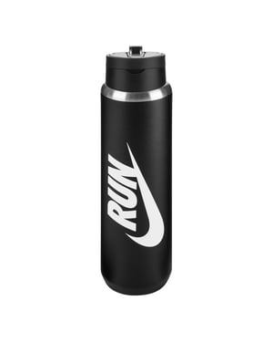Nike - "Recharge Run" Wasserflasche, Trinkhalm, Edelstahl, 680ml (Schwarz)