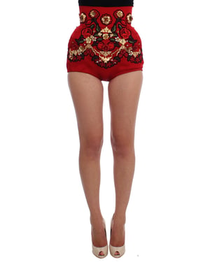 Hochtaillierte, floral bestickte Shorts