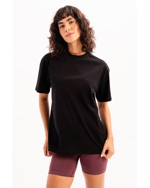 JUSTEVER Damen-T-Shirt aus 100 % Baumwolle, Oversize-Passform, Rundhalsausschnitt, Schwarz – Halo