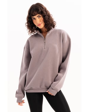 JUSTEVER Oversize Fit Stehkragen Halbreißverschluss Graues Damen-Sweatshirt - Cass