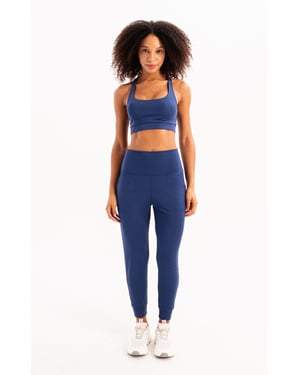 JUSTEVER Jogginghose mit hohem Bund, elastischen Taschen, lockerem Schnitt und schlankmachender Passform, marineblau, Damen - Beat