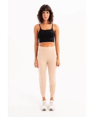 JUSTEVER High Waist Elastic Pocket Relaxed Cut Jogger Beige Women's Tracksuit Bottoms - Beat