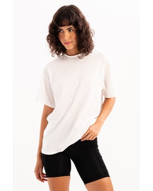 JUSTEVER Damen-T-Shirt aus 100 % Baumwolle, Oversize-Passform, Rundhalsausschnitt, Ecru - Halo