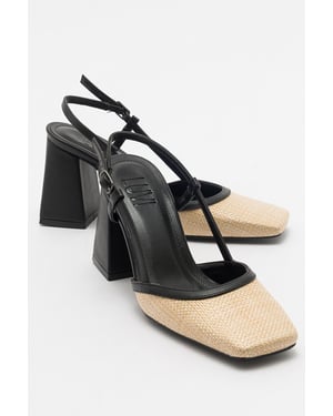 Prologue Rivie Raffia Pumps mit Blockabsatz und eckiger Zehenpartie - Schwarz