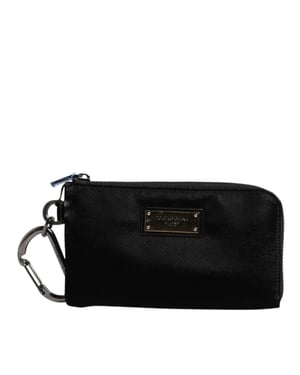Dolce & Gabbana Schwarze Nylon Logo-Plakette Schlüsselanhänger Pouch Clutch Bag