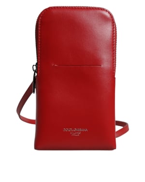 Dolce & Gabbana Rote Leder-Handytasche mit Umhängeriemen und Halsband