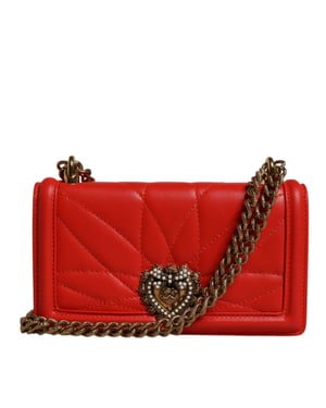 Dolce & Gabbana Rote Gequiltete Devotion Umhängetasche mit Kette für Handy