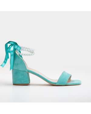 Forever & Always Illy Sandalen mit niedrigem Blockabsatz und Perlen - Hellblau