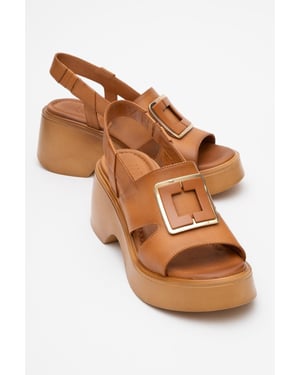 Lucia Leder Schnalle Plateau Sandale