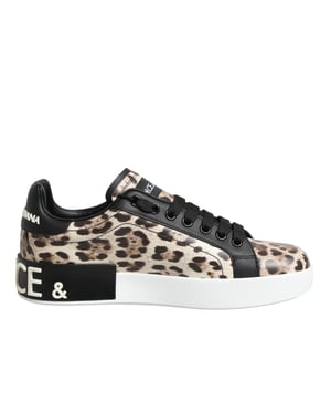 Dolce & Gabbana Braune Leder Leopard Low-Top Sneakers Schuhe
