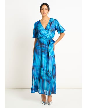 Gini London Wickel-Midikleid mit Tie‑Dye‑Print - Blau