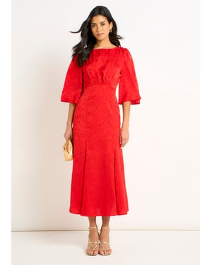 Rotes Midikleid aus Jacquard-Satin