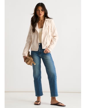 Beige Cord Biker Zip Up Jacke