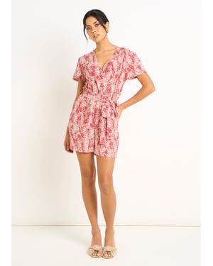 Roter abstrakter Tierdruck Wrap Front Belted Playsuit